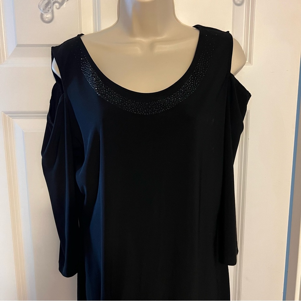 Black cold shoulder beaded top